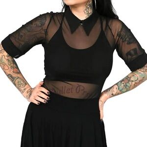 Foxblood Apathy Mesh Collar Top